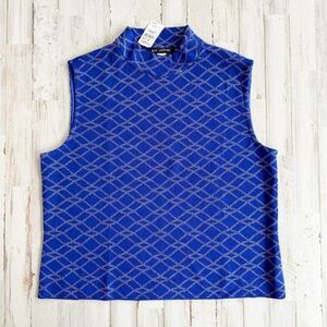 NWT St. John Lapis Royal Blue Metallic Gold Mock Neck Sleeveless Knit Top L 2001